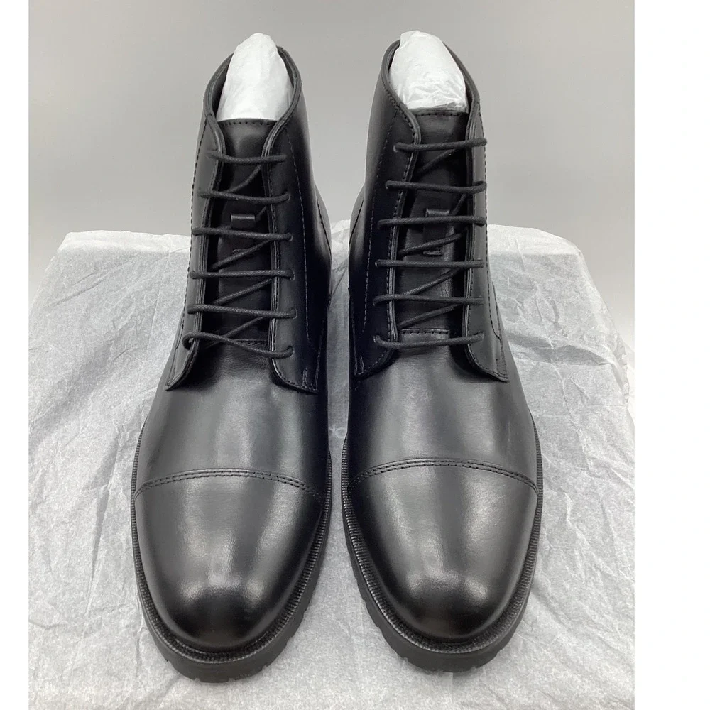 The Men's Store Bloomingdale's Black Leather Cap Toe Combat Boots Mens 8.5